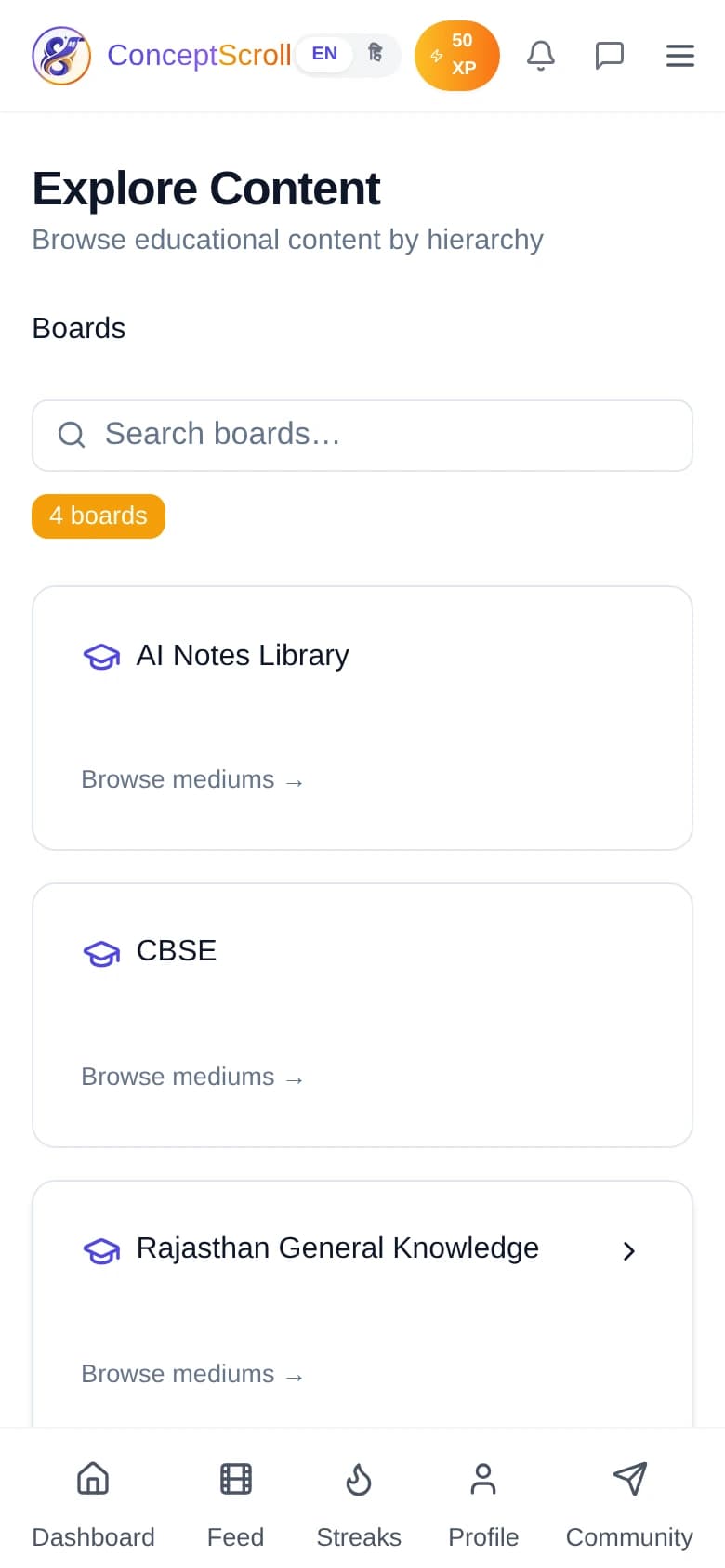 MyStudyCoach content explorer with CBSE chapters